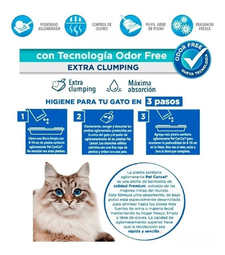 Imagen 4 de 5 de Piedras Sanitarias Gatos Bentonita Aglomerante Cancat 6 Kg