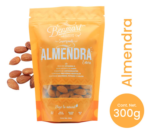 Benmart Almendra Entera Snack Natural 300g Bolsa Resellable