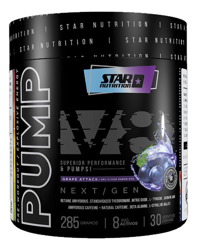 Pre Entreno Pump V8 Star Nutrition X 285 Gr - Grape Attack