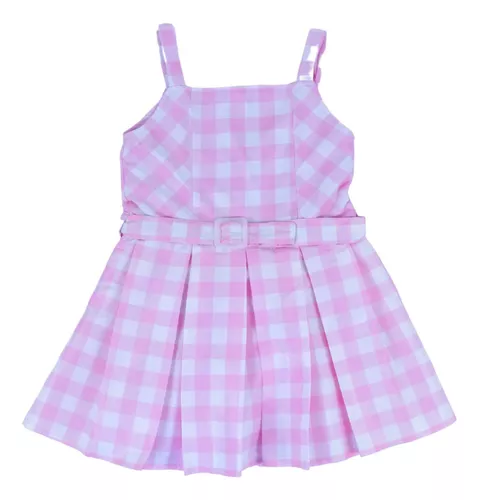 Vestido Tricoline Xadrez Rosa Barbie Core - - Amourele - Moda Infantil