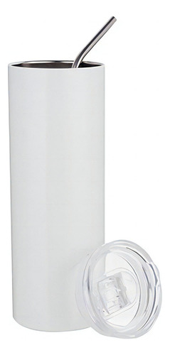 Termo Skinny Promocional 20oz Para Sublimación Con Popote Color Blanco