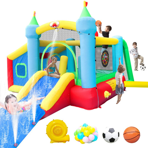 Wellfuntime Casa Inflable De Rebote Y Tobogan Acuatico Largo