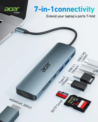Concentrador Usb C De Acer, Divisor Hdmi 7 En 1, Usb C A, 2