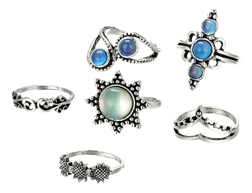 Juego De 6 Anillos De Plata Para Mujer Estilo Bohemio Vint