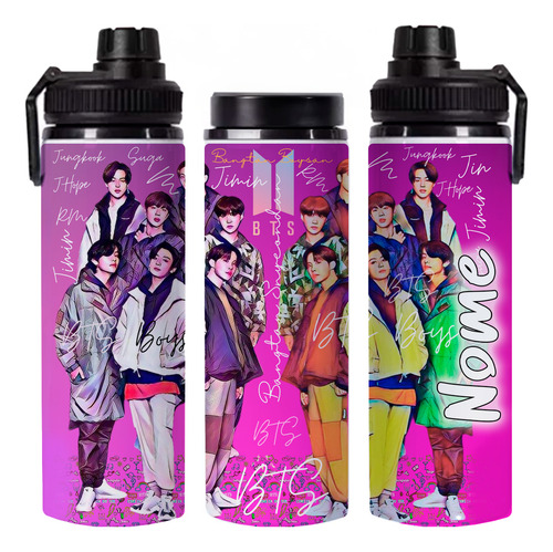 Garrafa De Água Personalizada Banda Bts Coreana Com Nome