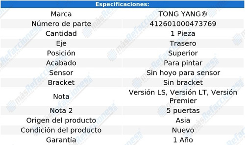 (1) Defensa Trasera Sup Tong Yang Trax Del 2017 Al 2020