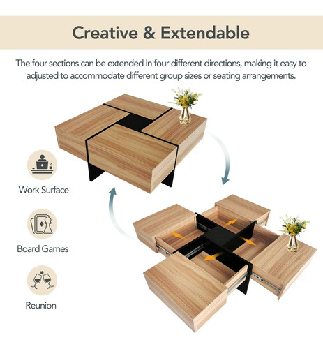 On-trend Mesa De Centro De Diseño Único Con 4 Compartimentos