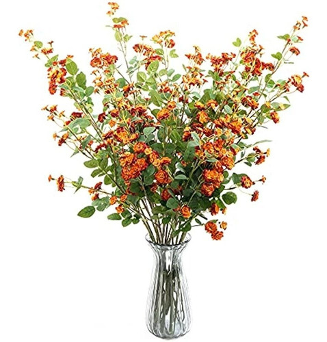Rosas Pequeñas De Color Naranja Quemado, 6 Piezas De Flores 