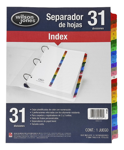 Separador De Carpeta Acco Wilson Jones Del 1 Al 31 (12 Pzs)