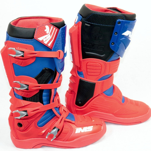 Bota Ims Extreme Vermelha Azul Articulada Motocross Trilha 