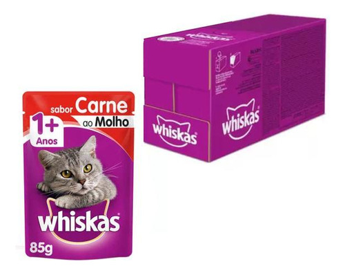 Ração Whiskas Para Gatos Adultos Carne Em Sachê 85g - 20un