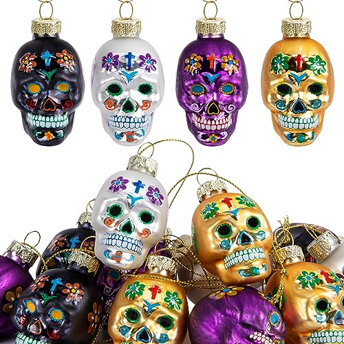 12 Pzas De Adornos De Vidrio Del Día De Muertos, Decor...