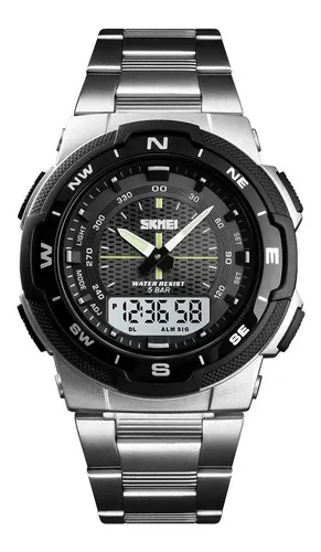 Reloj Hombre Elegante Correa Acero Análogo Digital Al Agua