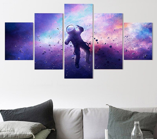 5 Cuadros Canvas Astronauta Perdido Espacio Diseño 100x56cm