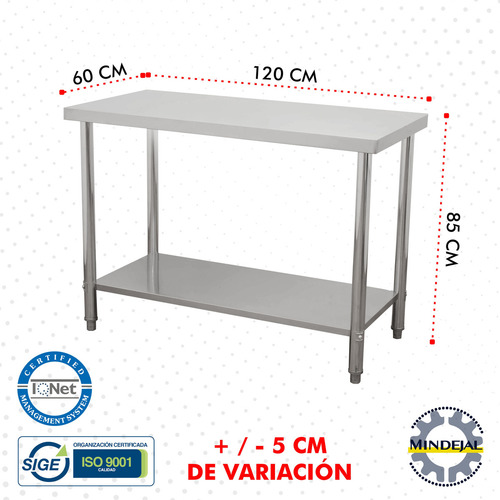 Mesa En Isla Acero Inoxidable 120x60x85 Cm Mindejal