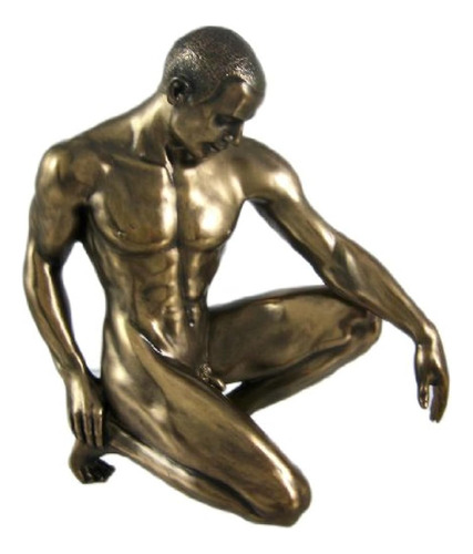 Acabado Bronceado De Rodillas Desnudo Masculino Estatua Escu