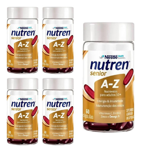 Kit Nestle Nutren Sênior A-z Com 5 Potes De 60 Cápsulas Cada