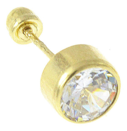 1 Pz Arete, Broquel, Bisel Tambor Con Zirconia ,oro 10k