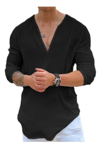 Camisetas De Algodón Liso Para Hombre Con Cuello En V