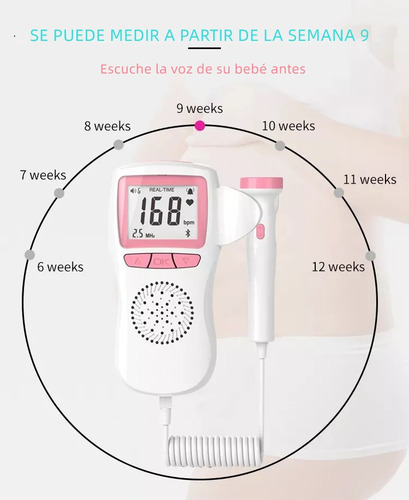 Monitor Cardíaco Fetal Doppler Doméstico Recargable Con Gel