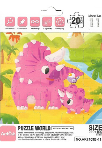 Set De 6 Rompecabezas De Dinosaurios, 20 Piezas C/u. Set 2
