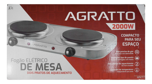 Fogão Elétrico de Mesa 2 Pratos 2000W 127v Agratto FM
