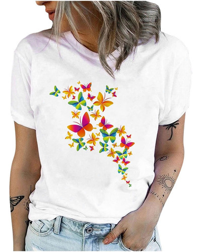 Camiseta Casual Manga Corta Estampado Flor Para Verano