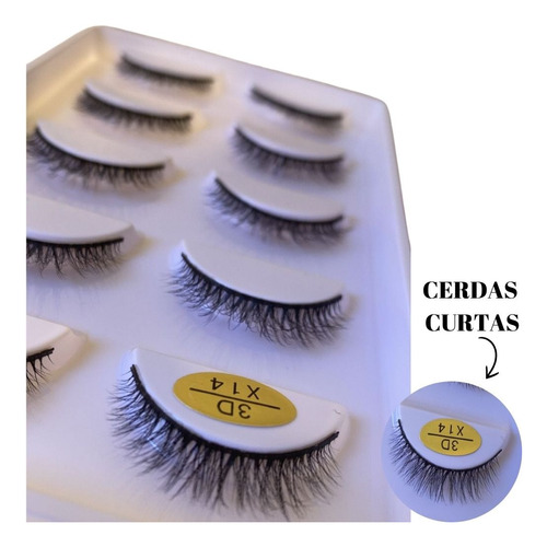 Cartela Com 5 Pares De Cílios Postiços 3d X14 Cerdas Curtas