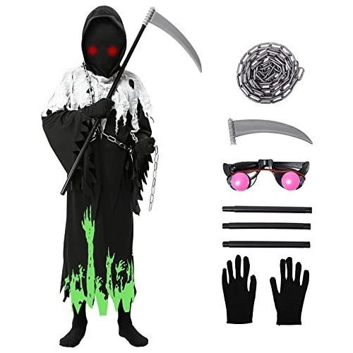 Disfraz De Halloween Glow Grim Reaper Para Niños, Niñas Y Ni