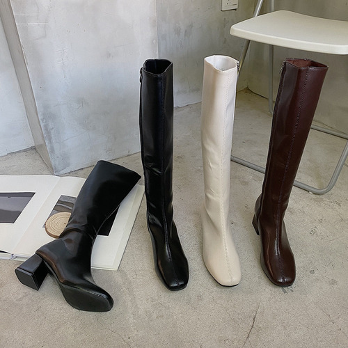 Botas Planas De Tacón Bloque Zapatos De Mujer De Goma