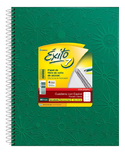 Éxito 21221 Cuaderno E7 Verde Cuadriculado X60 Hojas