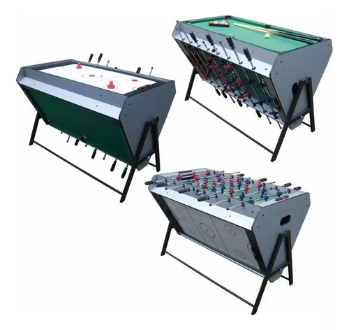 Mesa Multi Jogos 3 x 1 Pebolim, Mini Ping Pong e Futebol de Botão - Cama  Elástica RS