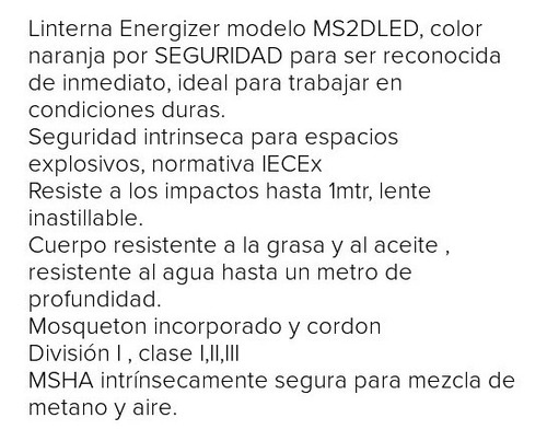 Imagen 6 de 6 de Linterna Antichispa Industrial Energizer Ms2dled