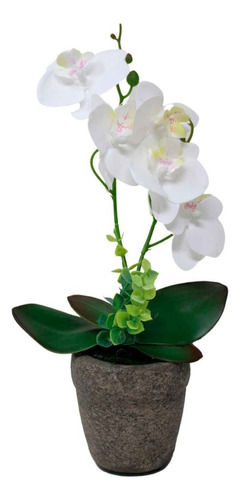 Orquidea Artificial Blanca Con Maceta De Cemento 32cm