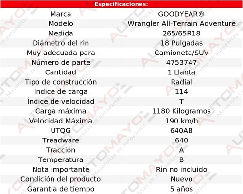 Goodyear Llanta Wrangler At Advent 265/65r18 114t
