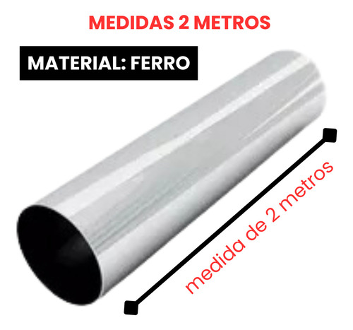 1 Pç (2 Metros) Tubo Guarda Roupa Cromado Cabideiro Redondo