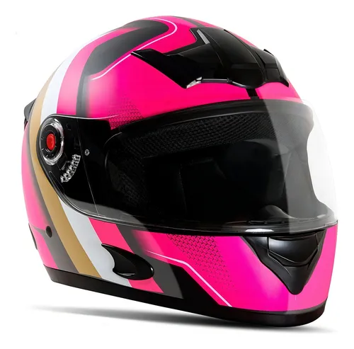 Casco de moto Etceter Stronger Faster, cerrado, color rosa y dorado, talla 58