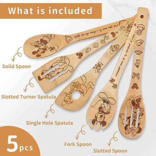 Juego De Cucharas De Madera Con Soporte Diseno Disney