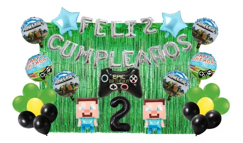 Combo Fiesta Cumpleaños Globos Temática Minecraft Juego