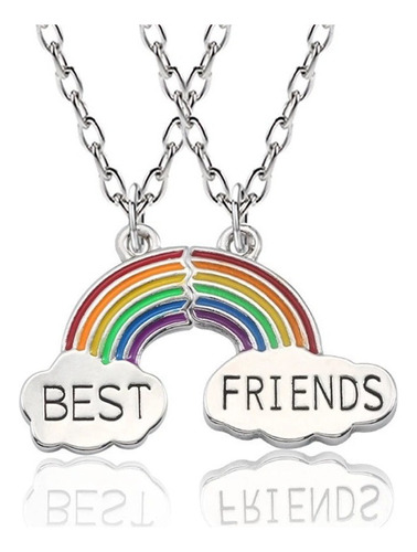 Colar Melhores Amigas Best Friends Amizade Arco Iris Bff Par Cor Prateado