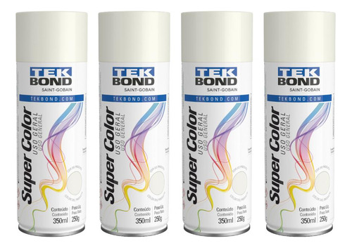 Kit 4 Tinta Spray Branco Brilhante 350ml 250g - Tekbond