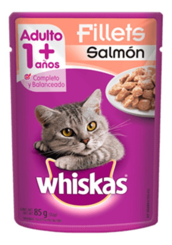 Alimento Whiskas 1+ Whiskas Gatos  para gato adulto todos los tamaños sabor fillets de salmón en sobre de 85 g