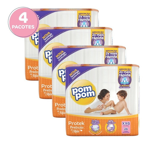 Kit Fralda Pom Pom Protek Proteção De Mãe Mega Xxg 104un