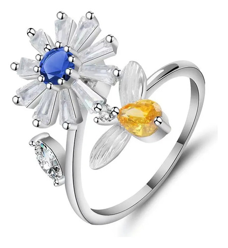 Anillo Giratorio De Circonio Plateado Para Aliviar La Ansied
