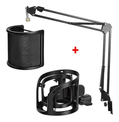 Imagen 1 de 10 de Soporte Para Micrófono Brazo + Filtro Antipop + Shockmount P
