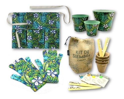 Imagen 2 de 6 de Set Kit Jardineria Siembra Huerta Full Macetas Delantal Guan