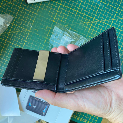 Imagen 6 de 7 de Billetera Tarjetero Simil Fibra De Carbono Interior Negro