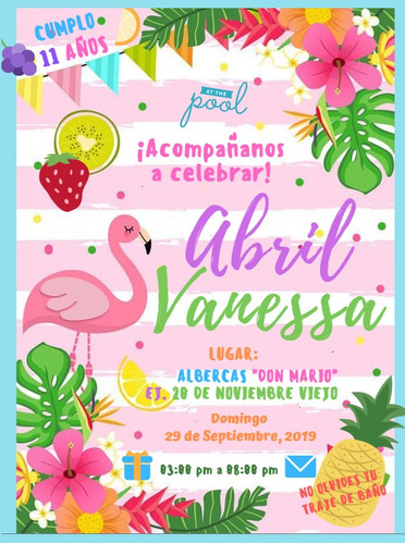 Invitación Digital Hawaii  Fiesta En Alberca Cumpleaños