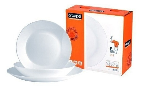 18 Platos Arcopal Zelie Hondo Postre Playo Vidrio Templado Color Blanco