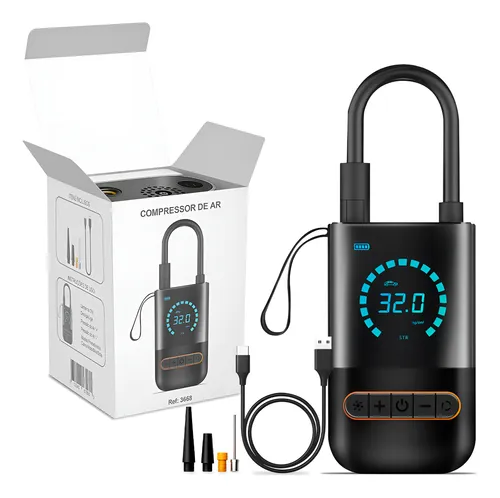 Compressor De Ar Bomba Mini Calibrador De Ar Portátil Recarregáve...